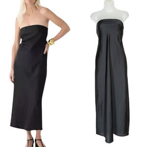 J CREW Collection Black Strapless Gwyneth Slip Dress Satin Midi Women's 6